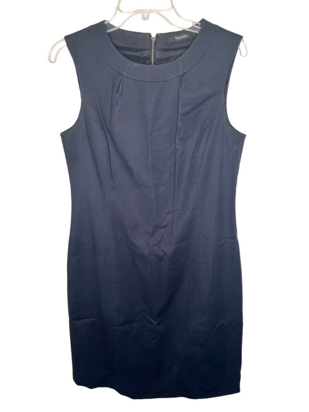 Tahari Navy Sleeveless Sheath Dress With Back Zipper Closure 28i